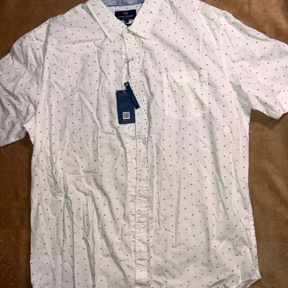NWT Michael Brandon Men XL White Blue Short Sleeve Button Up‎ Slim Fit Shirt (M) - Picture 1 of 6